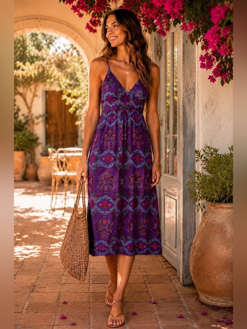 Banana Republic 100% Silk Paisley Slip Dress Purple Pink Boho Size 0 NWT